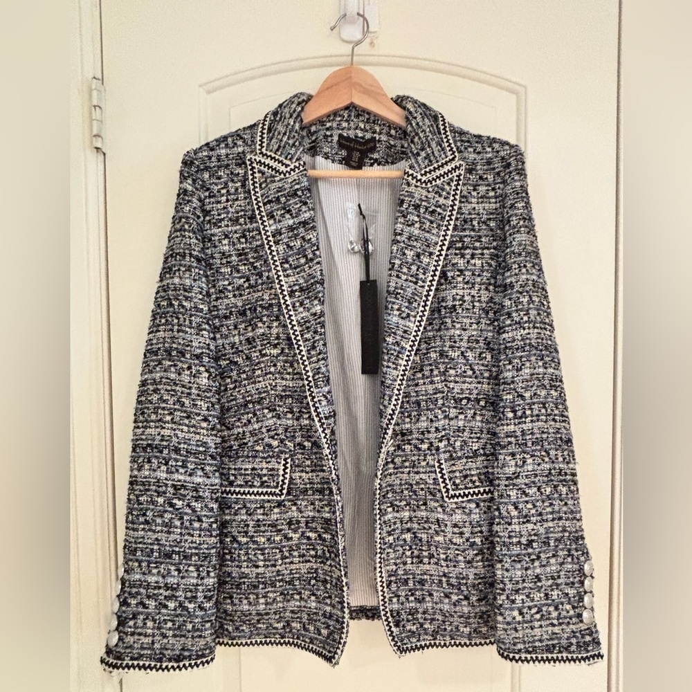 NWT House of Harlow Blue and White Tweed Jacket M